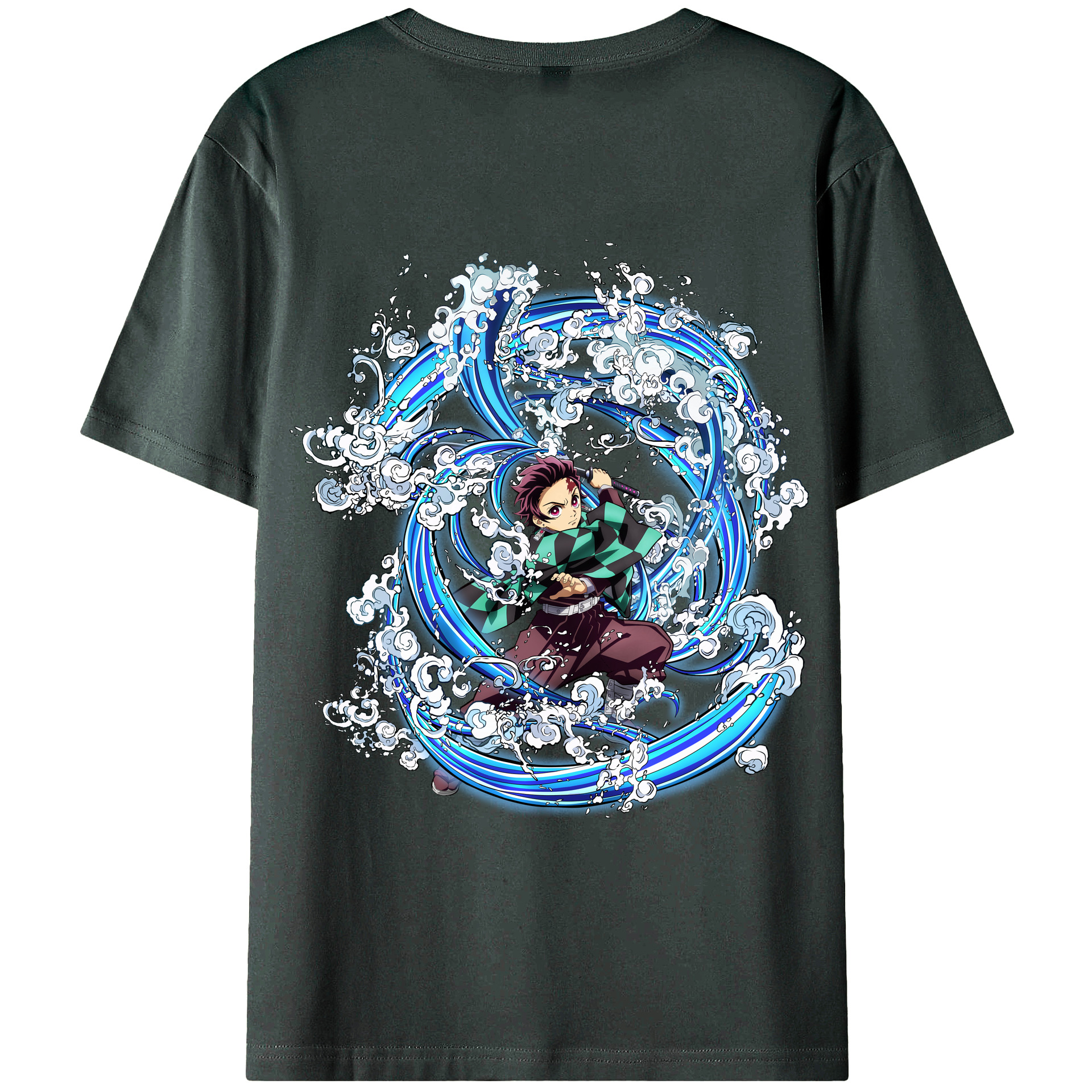 （画像用） 鬼滅の刃 竈門 炭治郎／かまど たんじろう Kamado Tanjirou 綿100％ メンズ半袖Tシャツ（バックプリント） 通気性